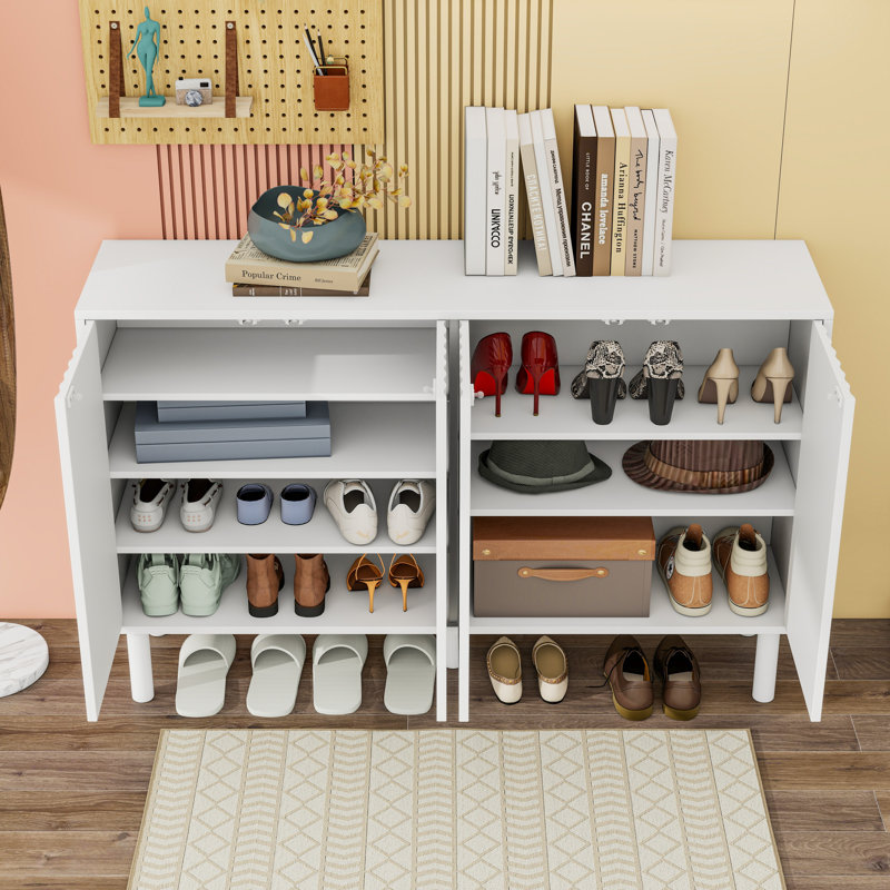 Range-chaussures avec tablettes réglables, Blanc