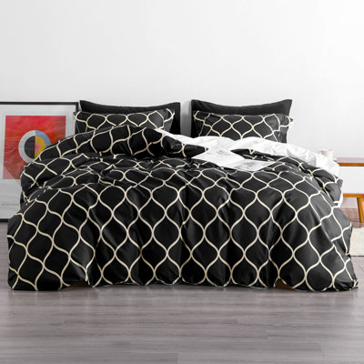 3 Pieces Duvet Cover Set, 100% Brushed Microfiber Curve Pattern Comforter Cover Set with Ties - NTBAY