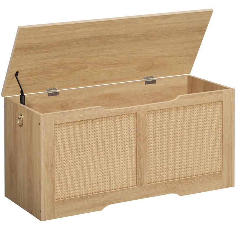 Bayne Blanket Storage Bench with Rattan, Natural