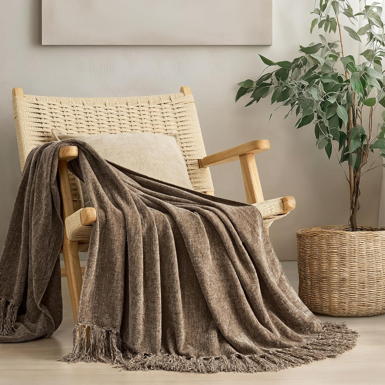 Soft Chenille Throw Blanket, 80" L x 60" W, Mocha Brown