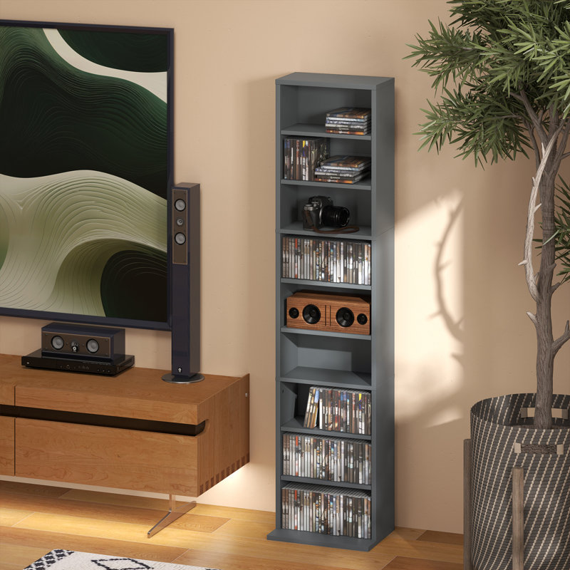 H Media Shelves, Grey, 140"H x 33"W x 24"D