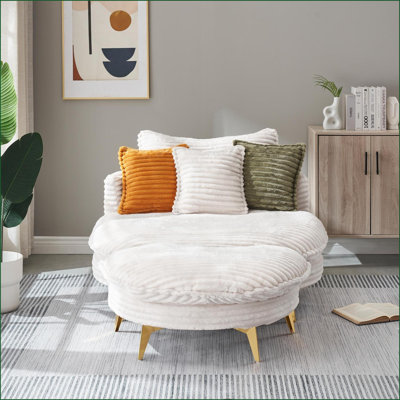Canapé-causeuse moderne de 65 pouces de style Mid-Century avec 3 coussins pour le bureau d'un appartement | Beige | Velours côtelé