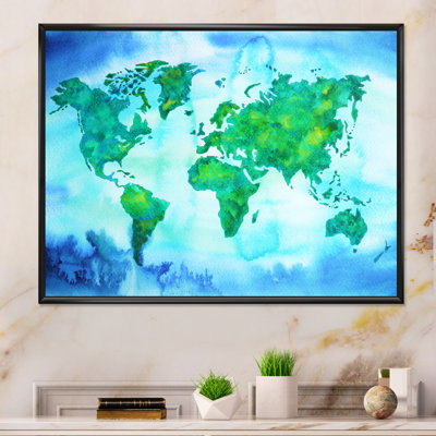 «World Map Blue Green Tone», reproduction sur toile
