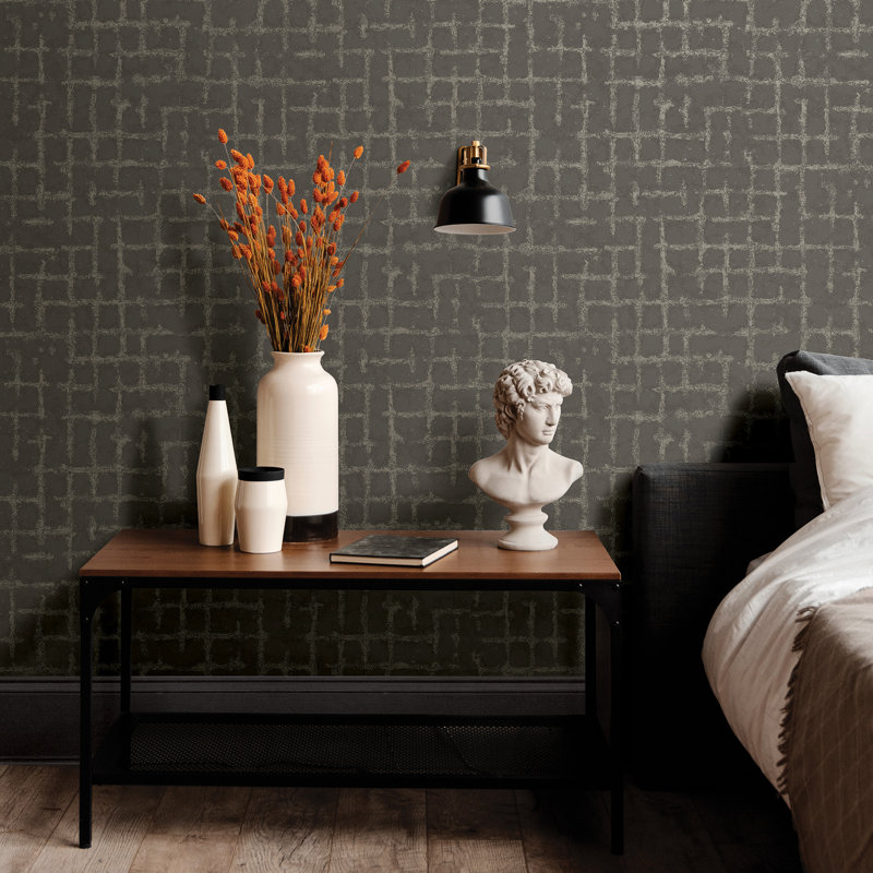 Shea 33' L x 20.5" W Wallpaper Roll, Charcoal Distressed