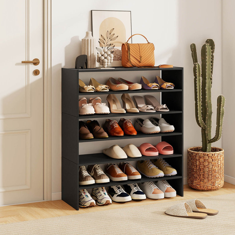 6 tablettes de rangement horizontales à 2 niveaux pour organisateur de chaussures 6 pièces, Noir