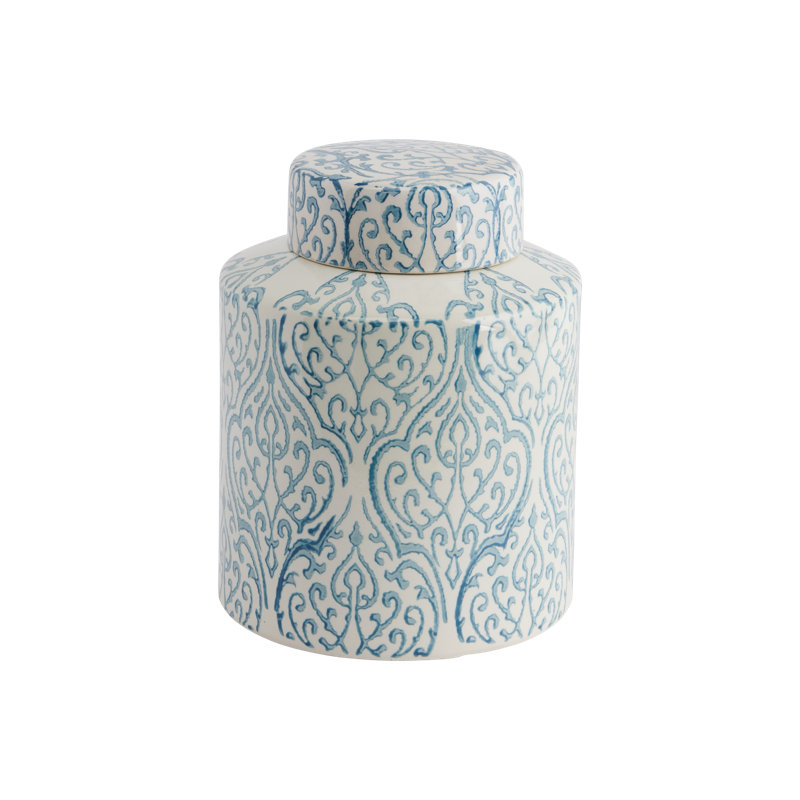 Sabin Decorative Tall Ceramic Ginger Jar with Lid, 10.13" H x 8" W x 8" D