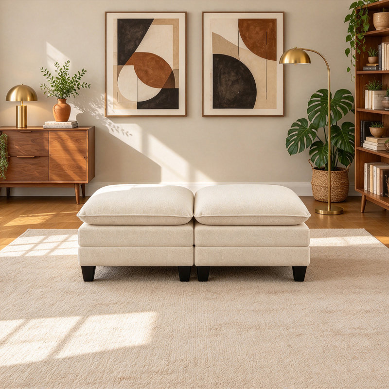 Repose-pieds modulaire rembourré de 35 po de largeur avec repose-pieds, Beige