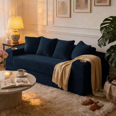 78”Loveseat Convertible Sofa Bed, Boneless Folding Floor Futon Sleeper Couch Bed, Corduroy Pull Out Sofa with 4 Pillows for Living Room, Small Spaces, Bedroom, No Assembly Required