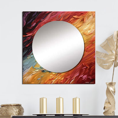 Abstract Wabes In Retro Red And Orange - Abstract Shapes Square Living Room Wall Mirror Art
