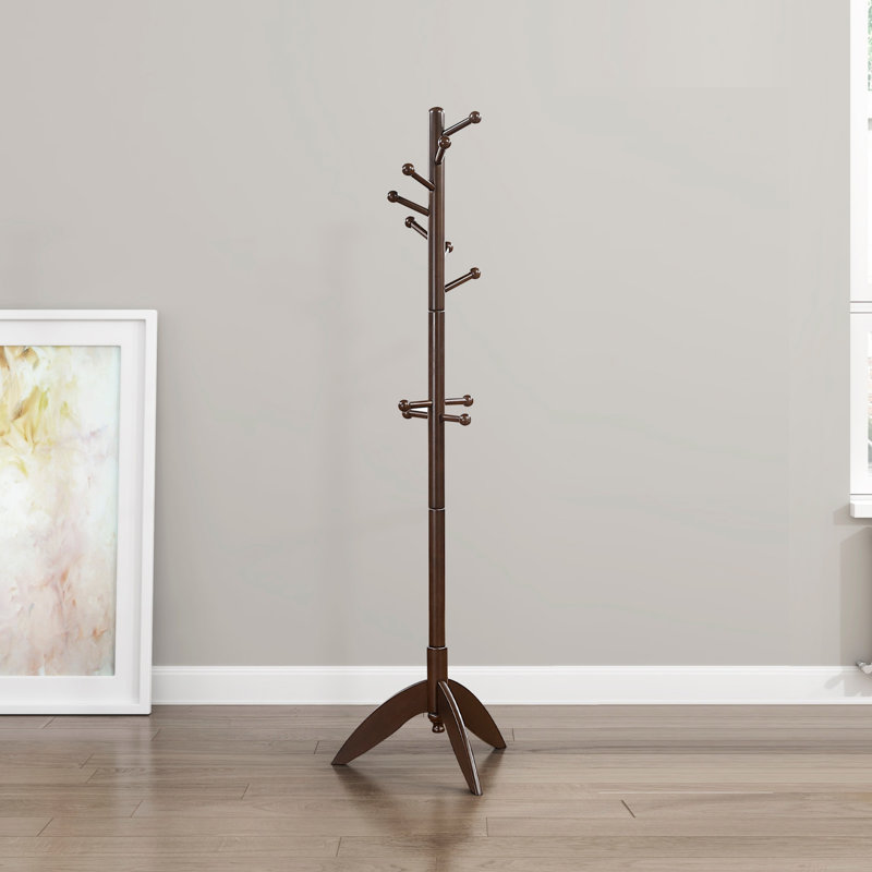 Dark Brown Finish Solid Wood Coat Rack With 11 Hooks, Perfect For Organized Entryways And Hallways, Dark Brown