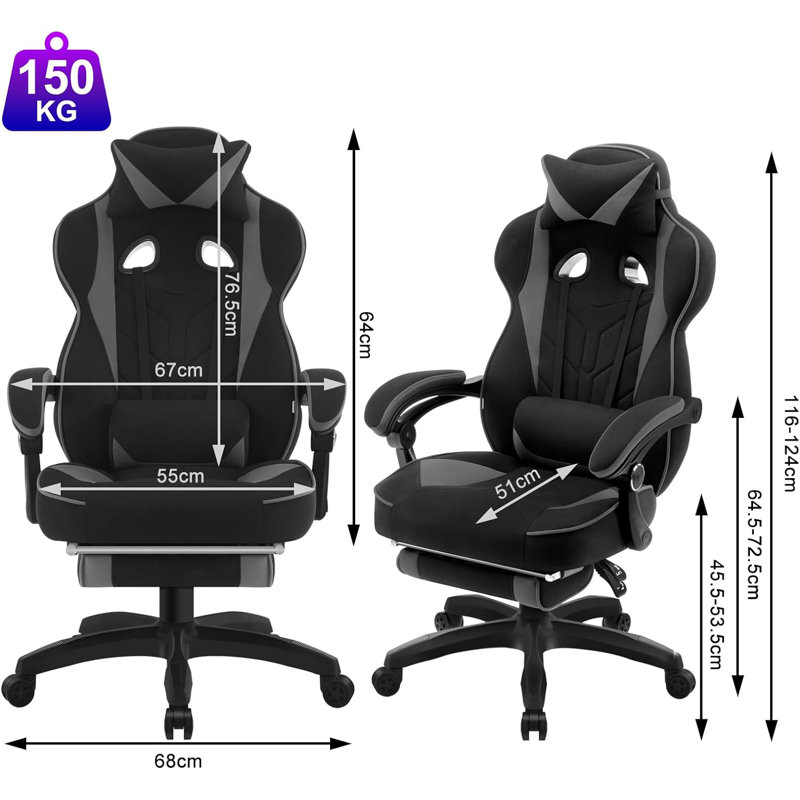 Inbox Zero Adjustable Reclining Ergonomic Swiveling PC & Racing Game Chair with Footrest in Black