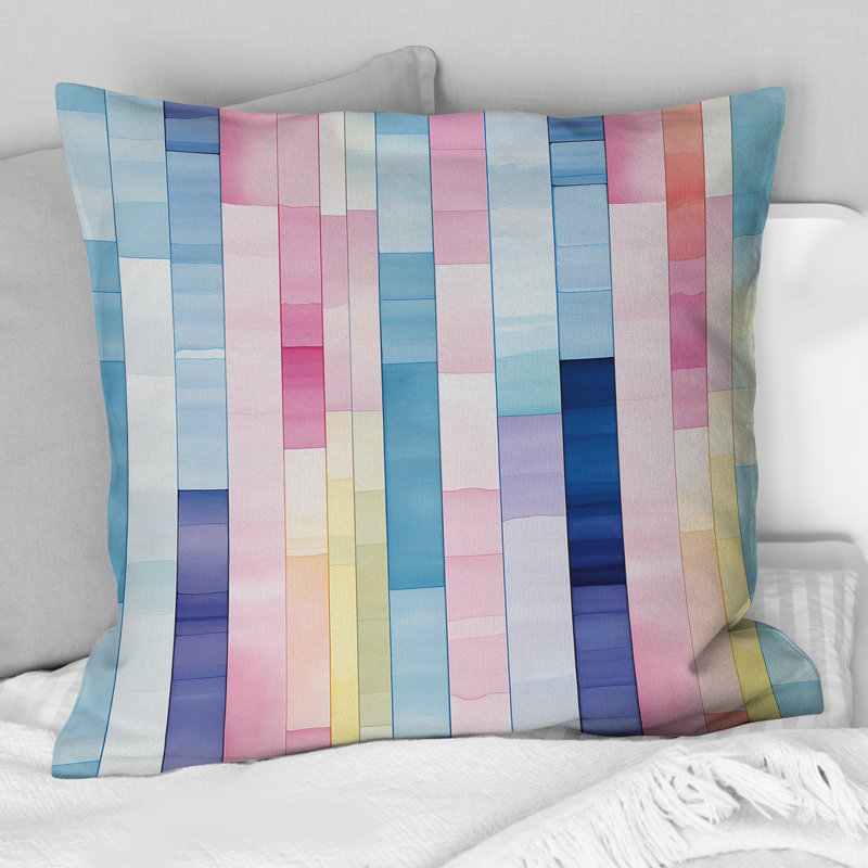 Coussin décoratif en polyester à rayures roses Watercolor Dreams II, H 16 po x l 16 po