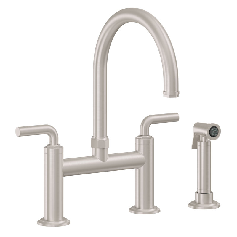 Bridge Kitchen Faucet - Arc Spout, Matte Black, With Side Spray, Smooth Lever