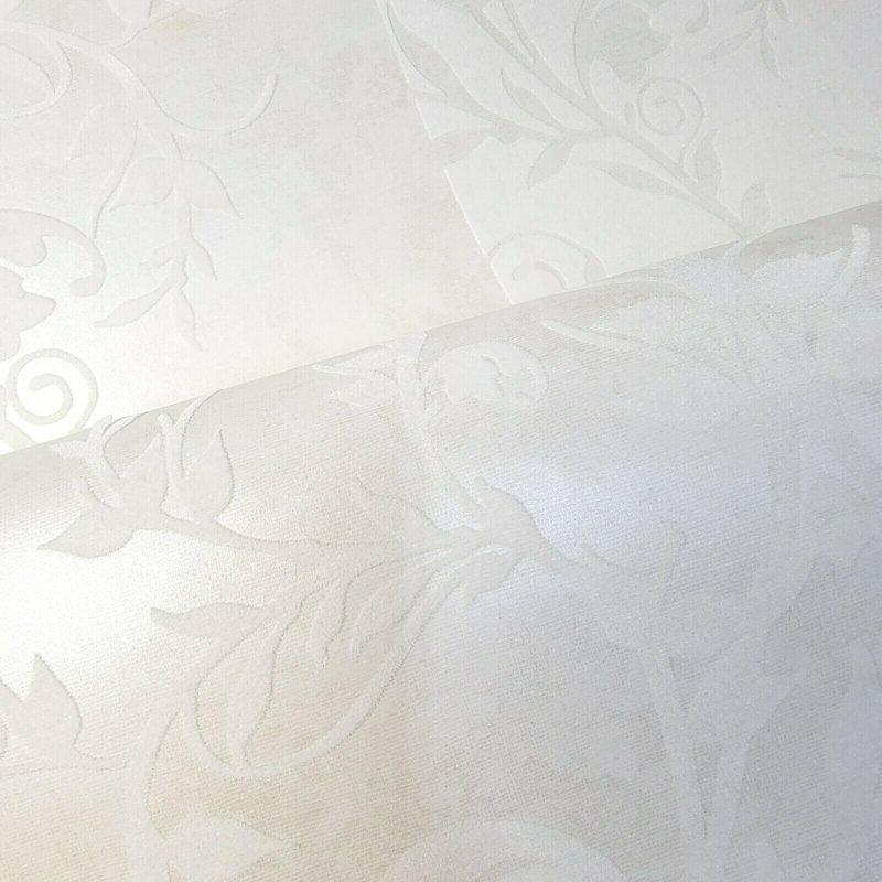 Khara Wallpaper Roll Flocking Off White Floral Damask Velvet 3D