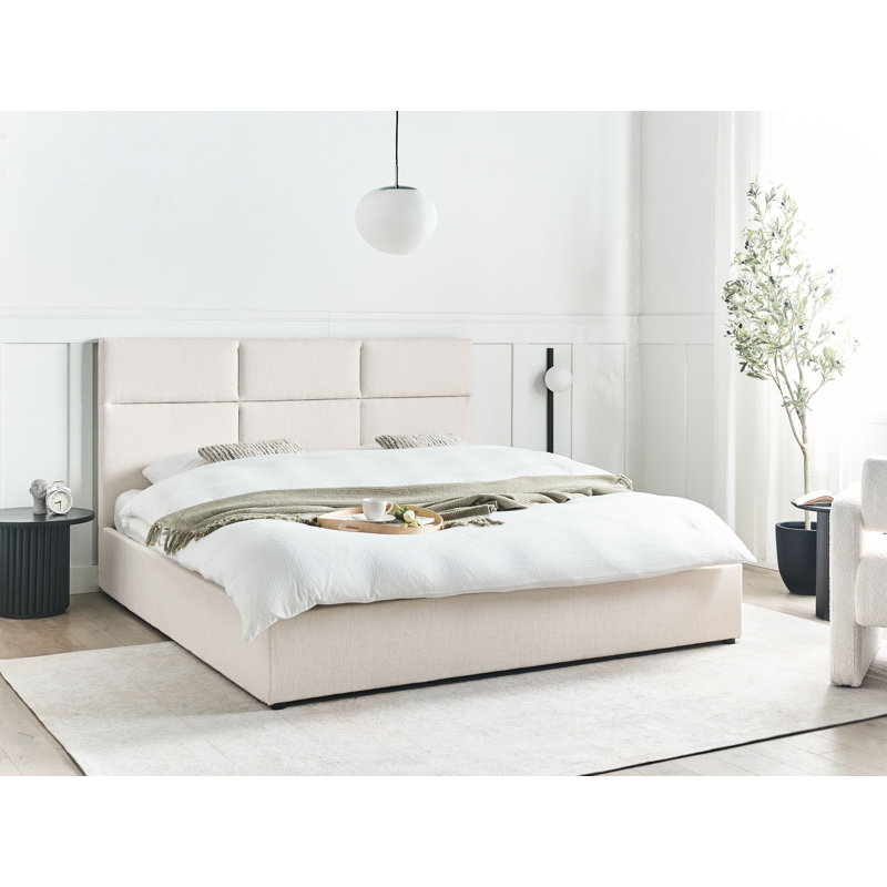 Ottoman Bed Fabric LAGORD 200 cm Taupe, White, Super King (6')
