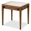Side Table Hensley Square Mahogany Wood Caramel Finish Beige Marble