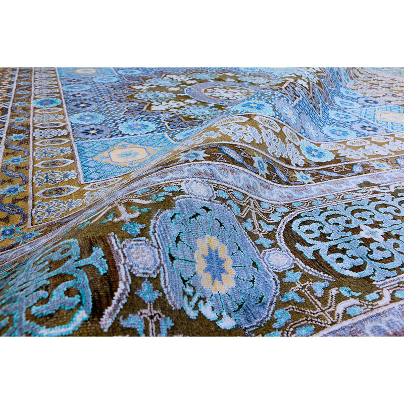 Oriental Area Rug in Camel/Blue, Rectangle 5' x 8'