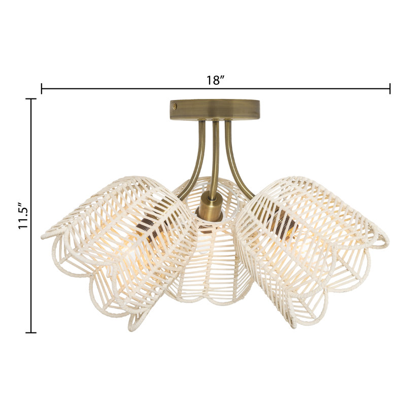 Vermont 11.5"H Gold-Colored Metal Ceiling Light with Rattan Shades