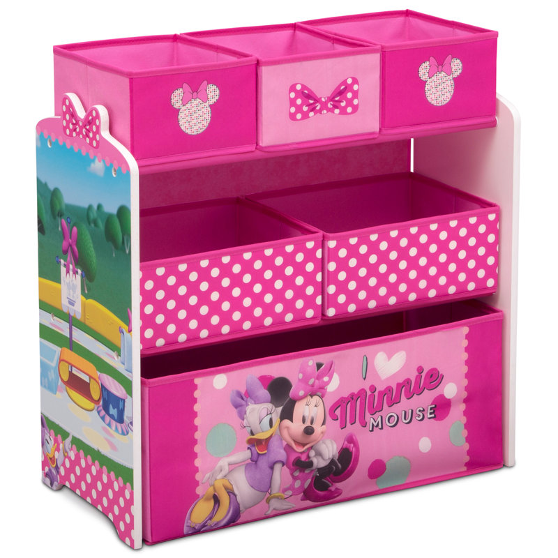Disney Minnie Mouse Multicolor 6-Bin Toy Organizer with Wood Frame