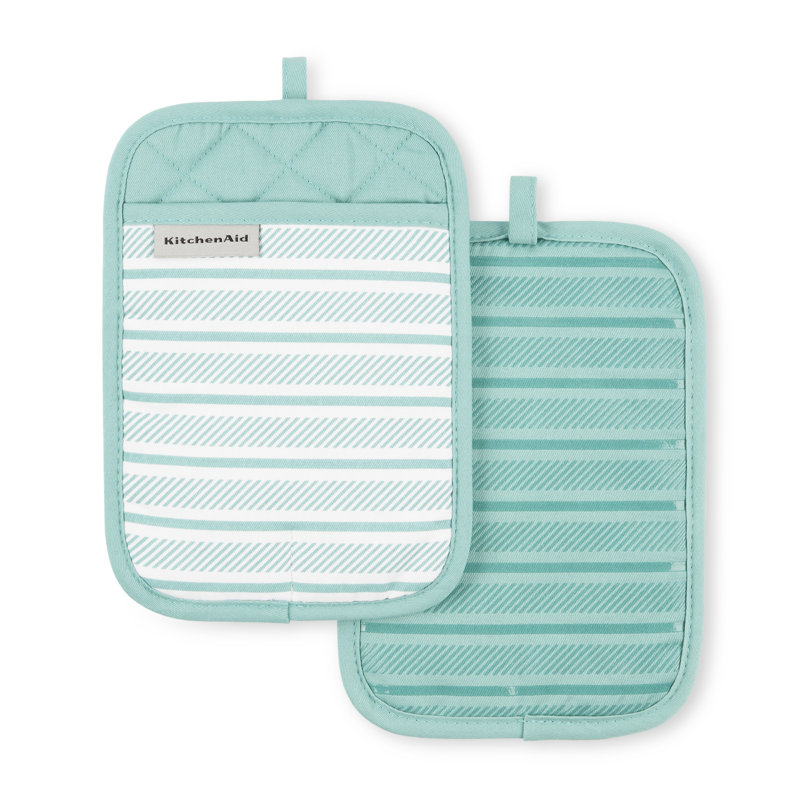 KitchenAid Albany Pot Holder Set, Aqua Sky