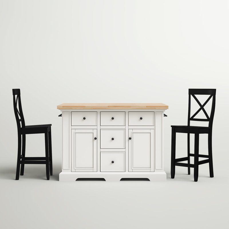 Diamondback Kitchen Island Set, Wood, White/Black