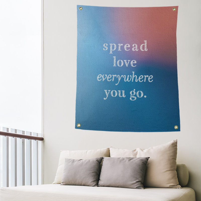 Tapisserie de polyester à l’quoted love quot, H 59 pi x l 50 po, Bleu / Rose