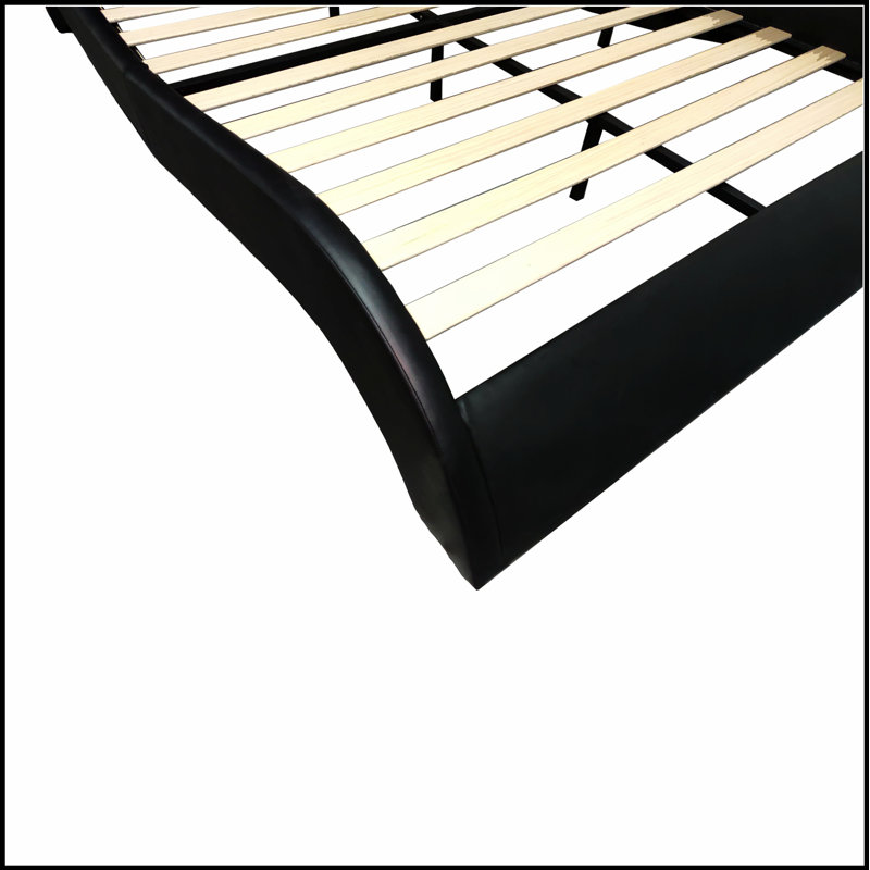 Structure de lit tapissier en similicuir avec éclairage DEL et connexion Bluetooth pour un confort moderne, Noir