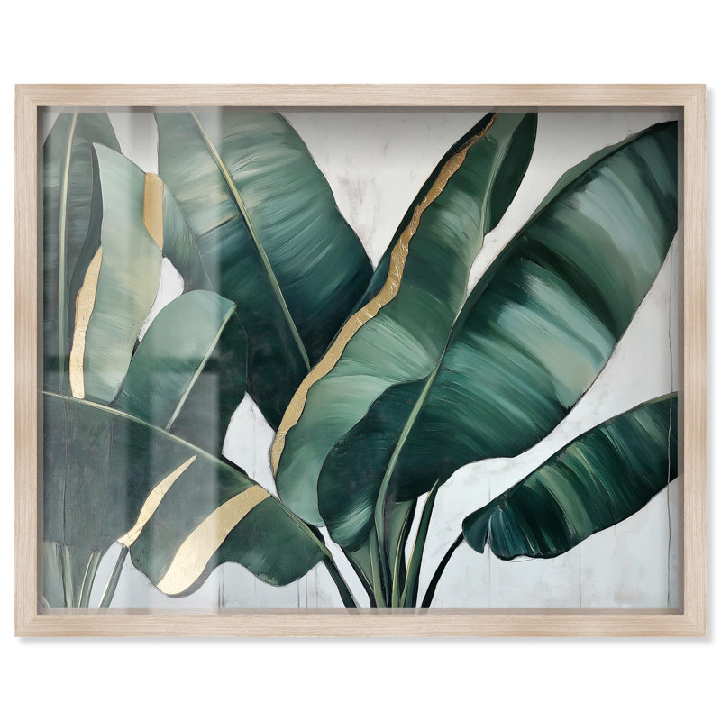 «Jungle Jewel Jade I Shadowbox Print» par Art Remedy, H 21 po x l 25 po, Crème, crème