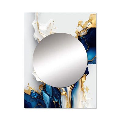 Abstract Geode Gold And Blue Marble Shape III - Marble Unique Wall Mirror, Modern Mirror, Printed Metal Art