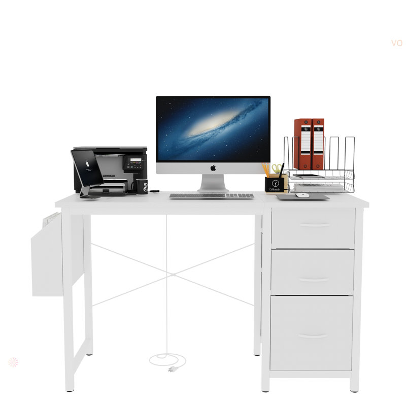 47.3"Office Desk With Power Outlet,3Drawers And Side Pocket, Easy To Assemble,Frame Stability Reversible For Home Office Study