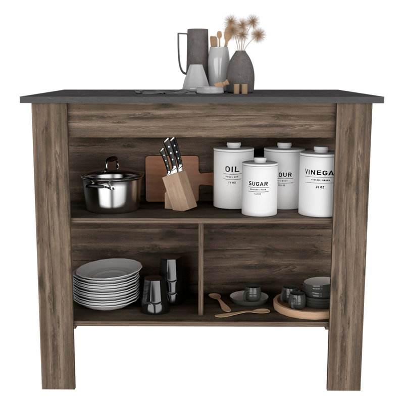 3-Shelf Kitchen Island Dark Brown And Onix, Gray/Brown
