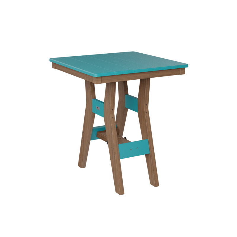 Harbor Outdoor Square Bar Table, Antique Mahogany, Aruba Blue