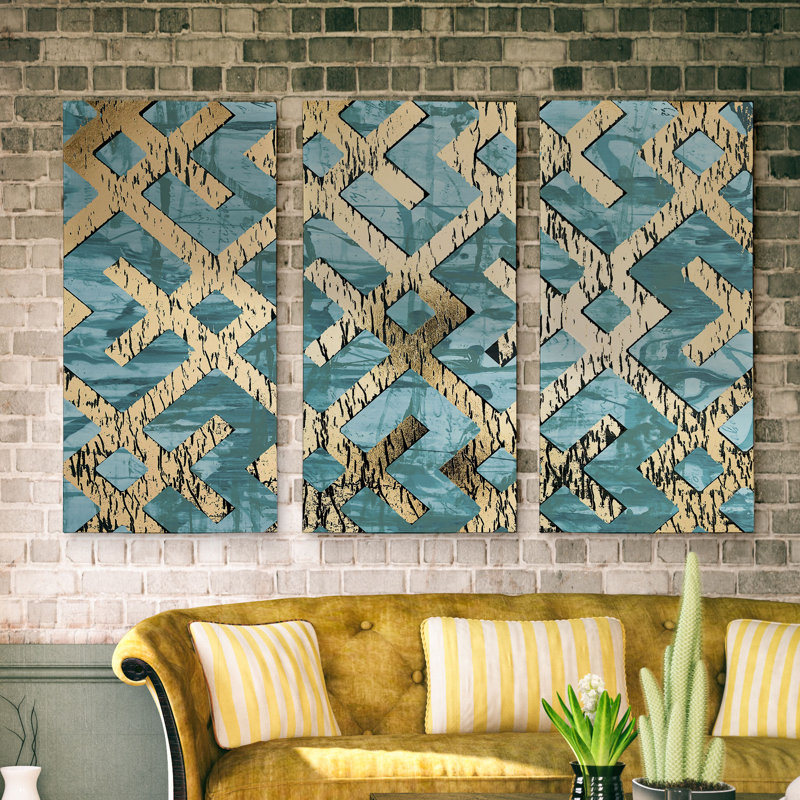 «Gilded Geometrics I», reproduction d'art graphique multi-pièces sur toile, H 32 po x l 48 po x P 1,5 po