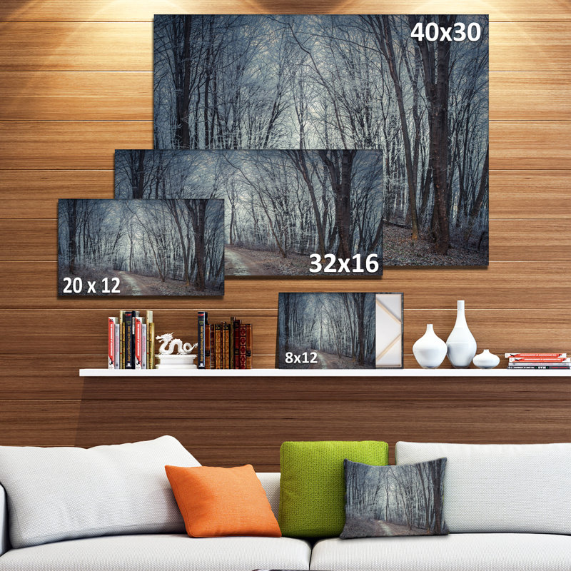 « densed gray automne forest path », reproduction de photo sur toile tendue, H 16 po x l 32 po x P 1 po
