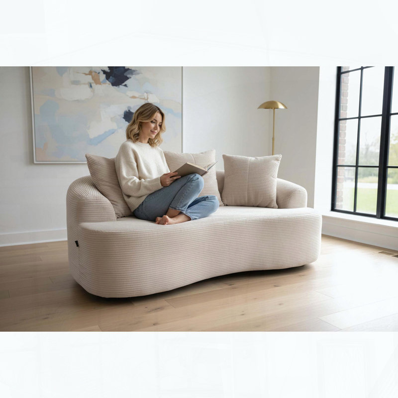 Causeuse courbée avec coussins à ressorts ensachés, aucun assemblage requis, Beige