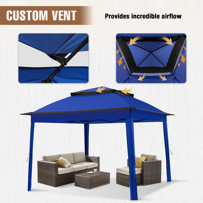 11 Ft. W x 11 Ft. D Pop Up Canopy Patio Gazebo with Mesh Wall, Blue