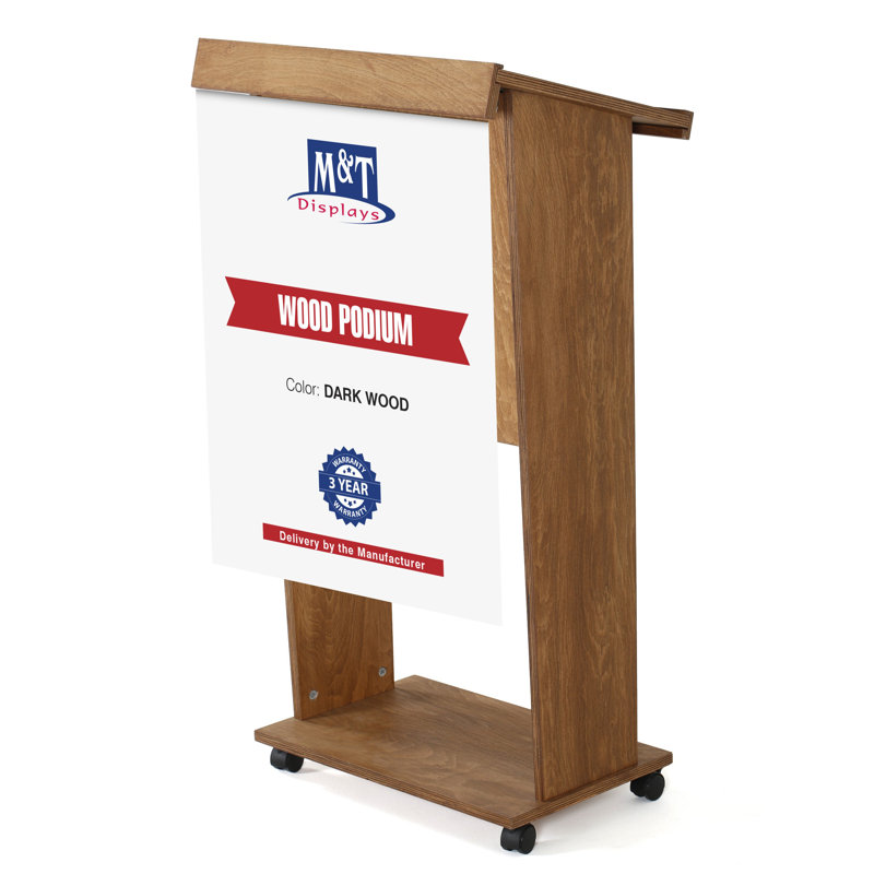 Dark Wood 45" Floor-Standing Podium with Wheels