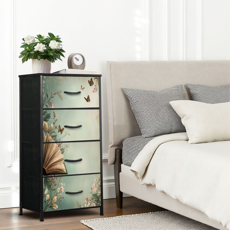 4 Drawer Dresser for Bedroom, Narrow Chest of Drawers, Wooden Top and Study Iron Frame 18"x37.5"-(WxH)