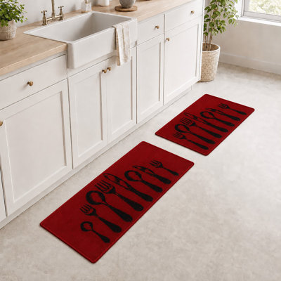 Comfort Chef Kitchen Runner Mats, Cutlery Design, Low-Profile, Universal Fit, 32"/48"L x 20"W