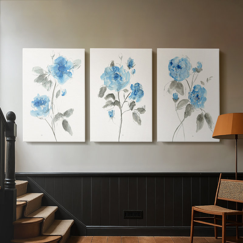 S Croquis bleu I - Toile tendue avec châssis sur mesure - 3 pièces, H 12 po x l 24 po