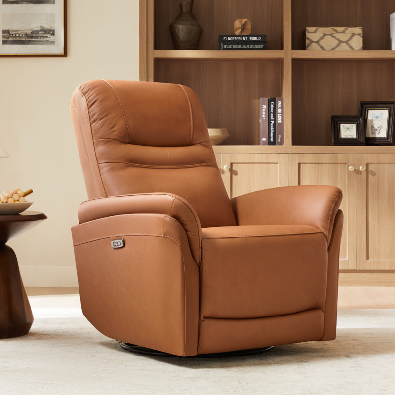 Fauteuil inclinable électrique pivotant en cuir véritable Martina, Brun