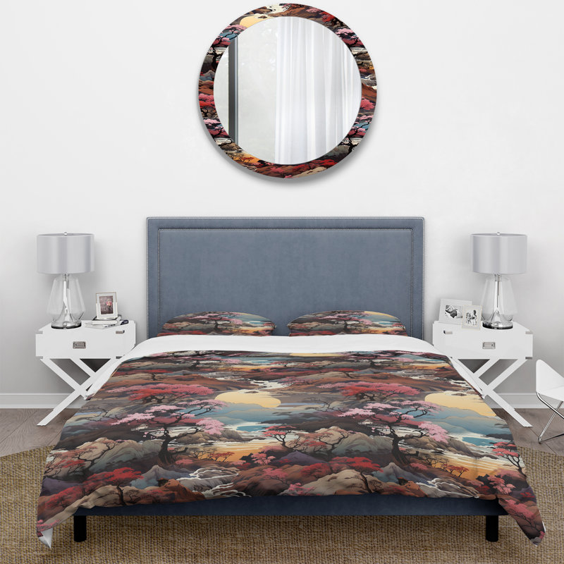 Mountain Ukiyo E Landscapes II Duvet Cover, King Duvet Cover + 2 King Shams