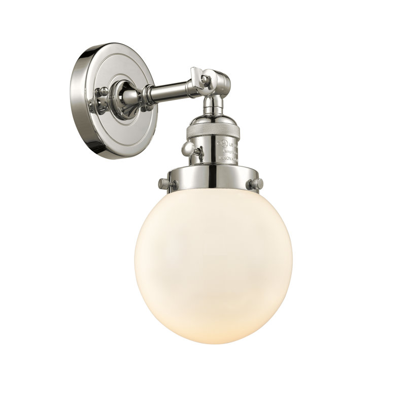 Cleorand Armed Sconce, 60 Watt Vintage Incandescent Bulb, Brushed Satin Nickel, Matte White Cased