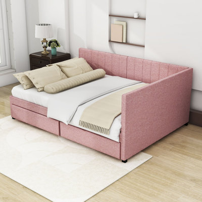 Naoyuki Full Size Linen Daybed with 2 Drawers