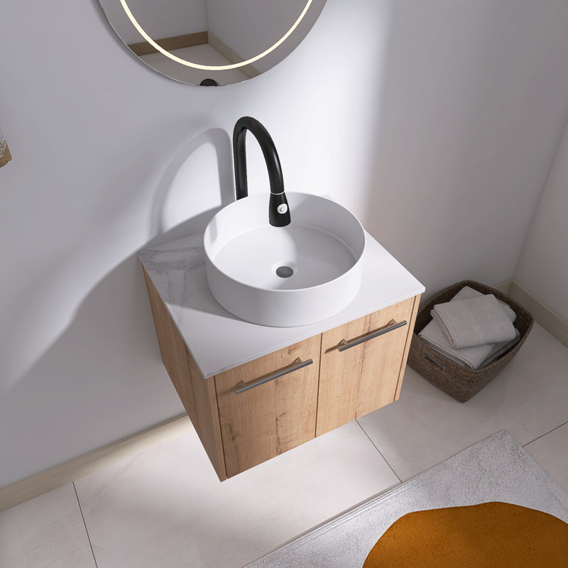  Rarnby 24" Wall-Mounted Bathroom Vanity Set with Sintered Stone Top,Ceramic Basin, Round, 24"