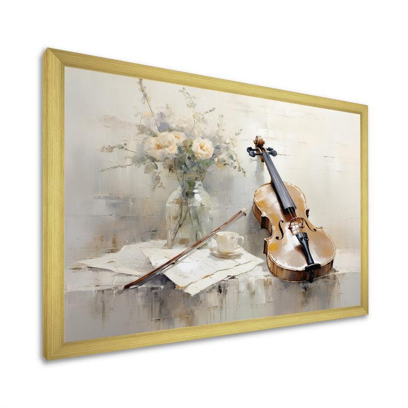 Clarinette classique taupe intemporel, Cadre doré simple, H 16 po x l 32 po x P 1 po