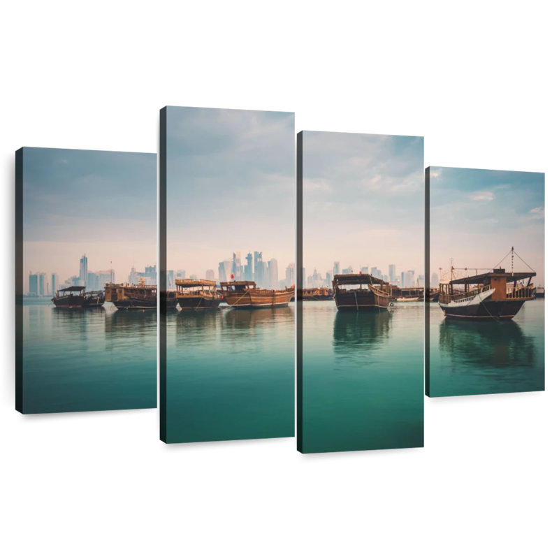 Mehar, corniche de Dhang, bateaux de boutre, H 42 po x l 68 po