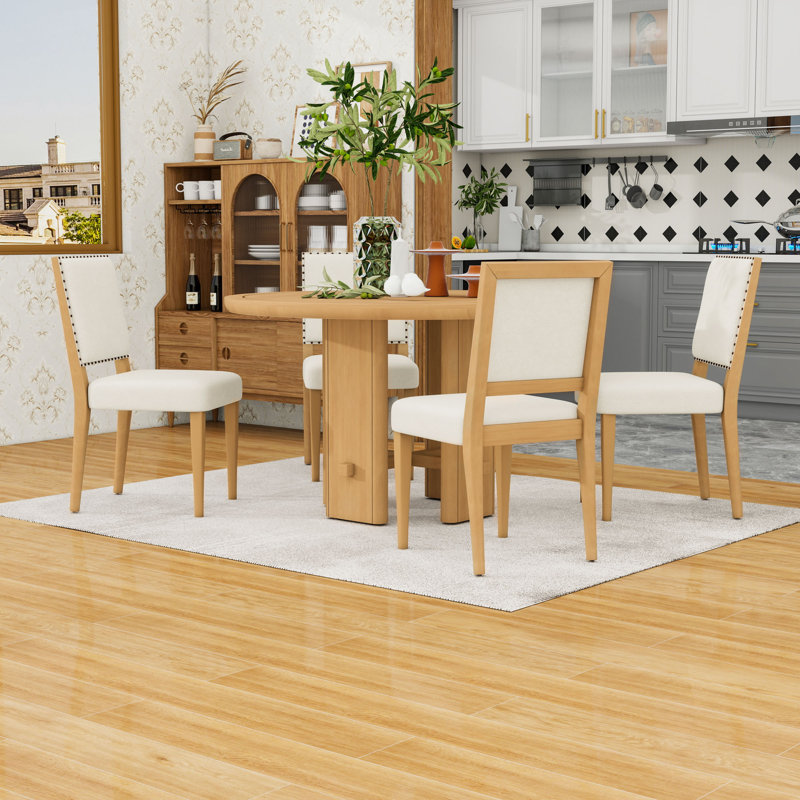 5Pcs Dining Table Set with Upholstered Chairs, Natural