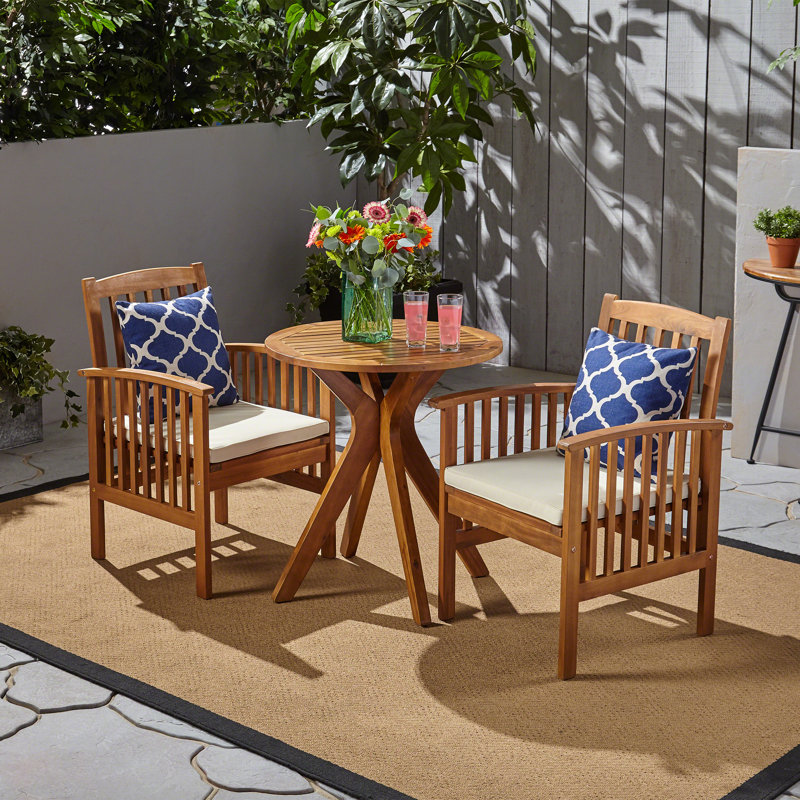 Figgs 2 - Person Acacia Wood Patio Dining Set with Round Table