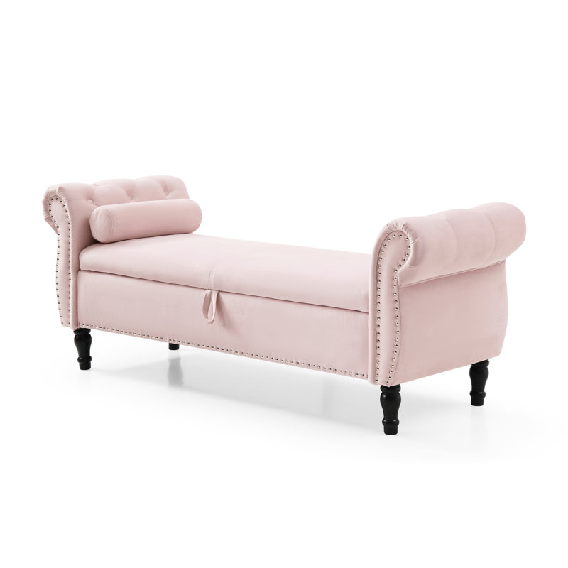 Velours rose de 63 po avec grand espace de rangement pour les couvertures, Rose clair